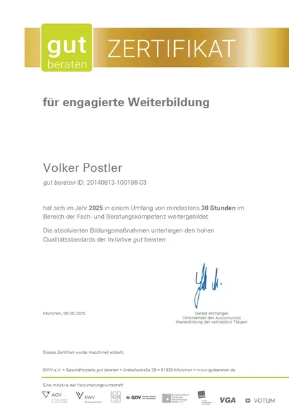 gut beraten Zertifikat für engagiert Weiterbildung
