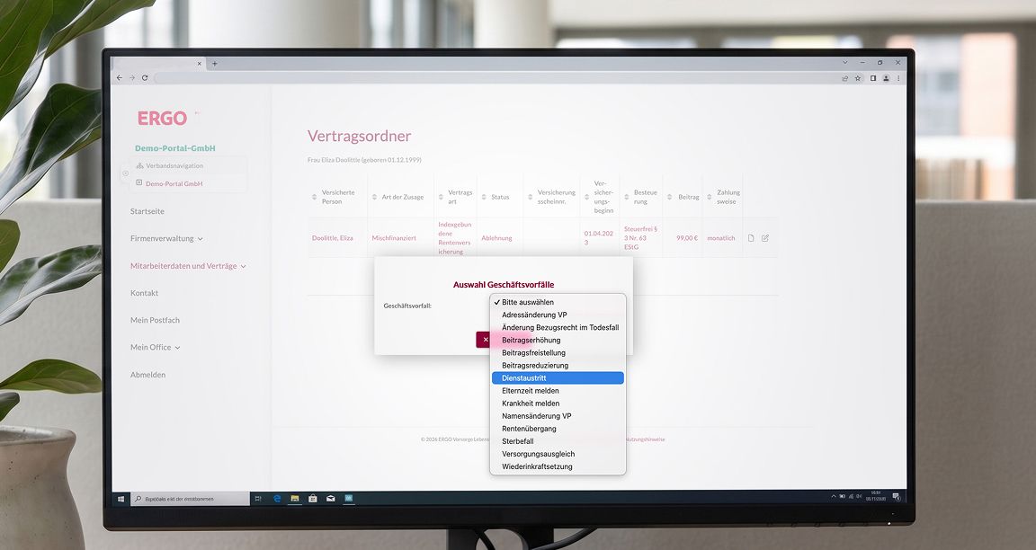 Ansicht des Dienstaustritts