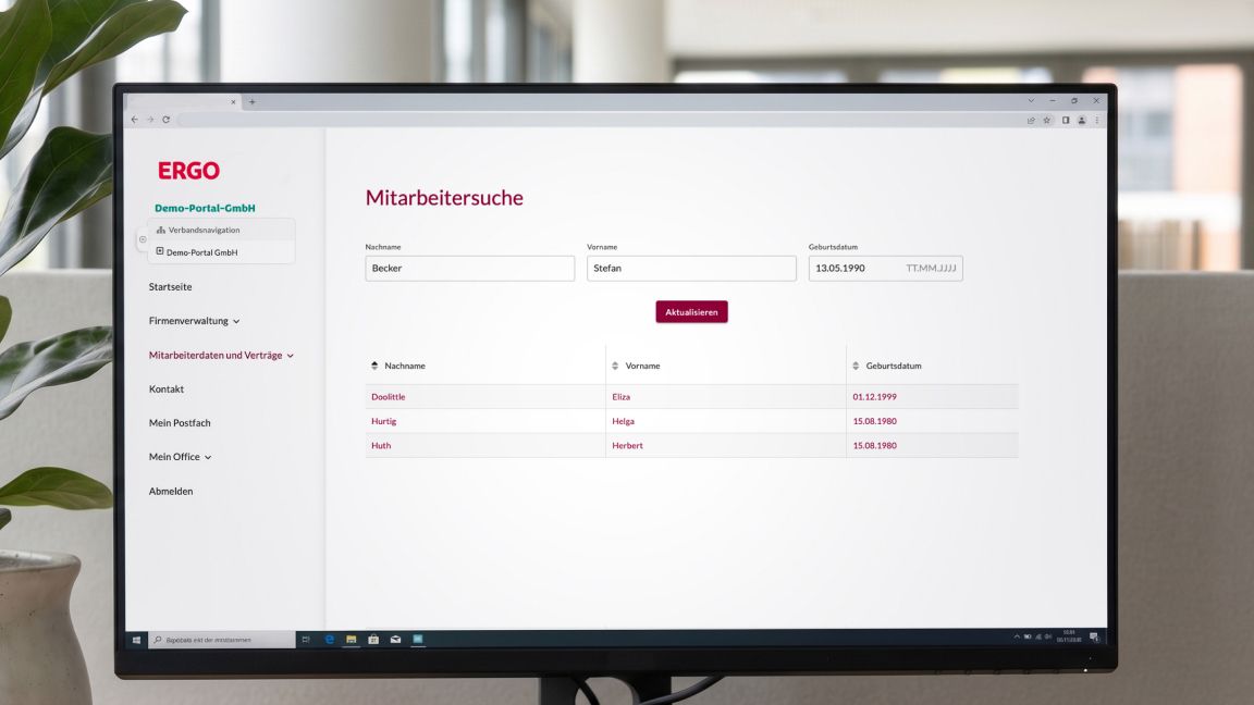 Ansicht der Mitarbeitersuche 