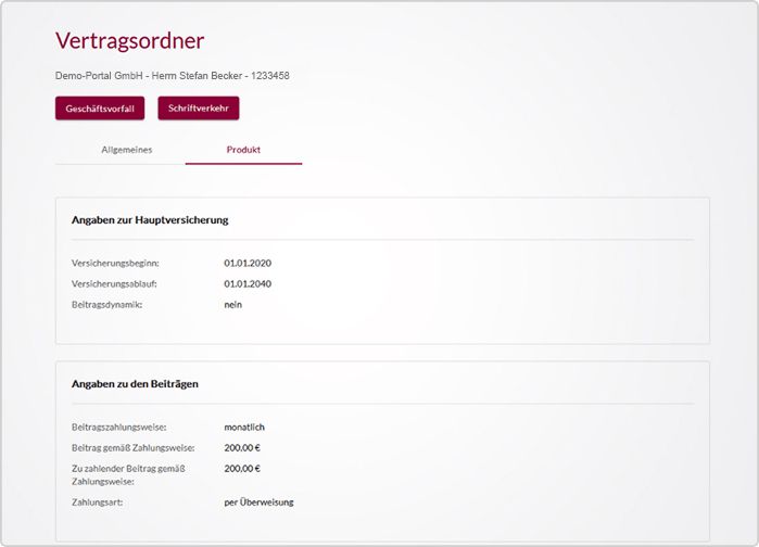 Ansicht des Vertragsordners