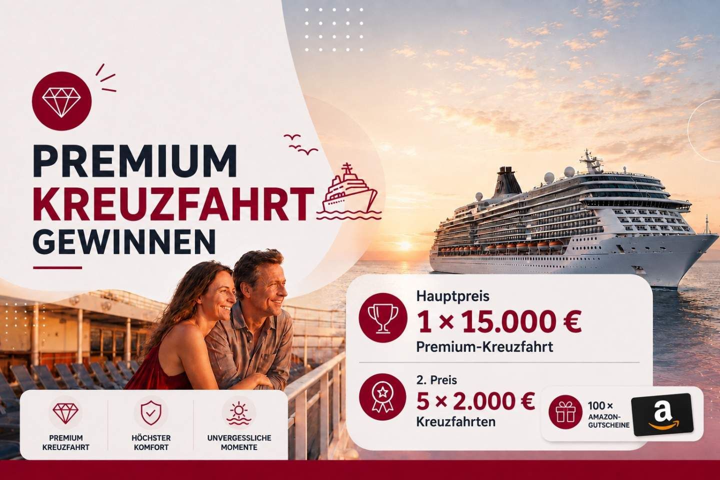 Ob Premium-Kreuzfahrt oder Einkaufsgutschein – diese Preise können sich sehen lassen. (KI-unterstützt generiert)