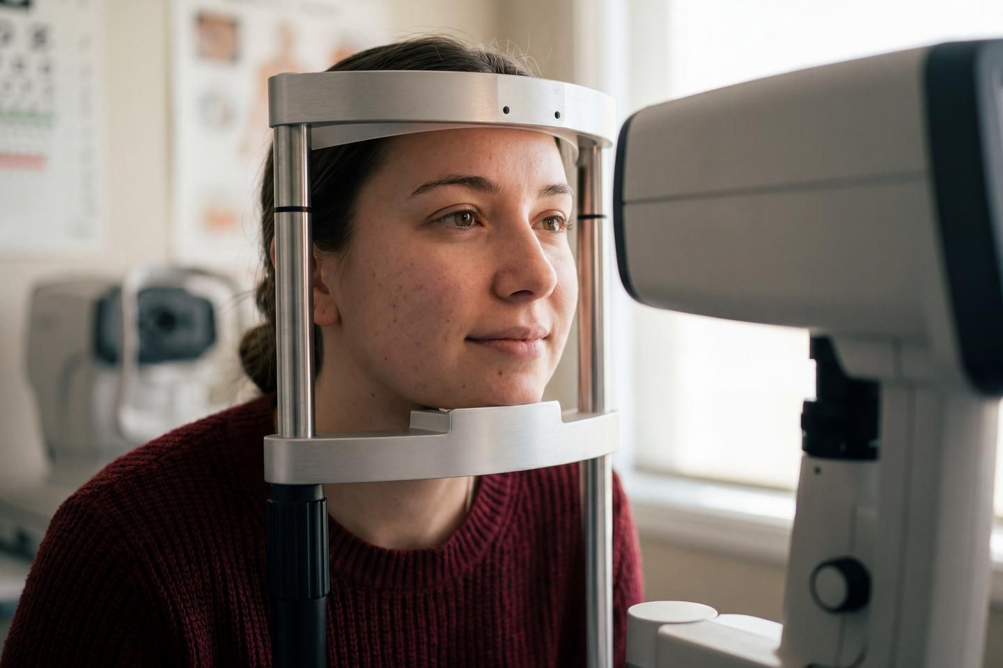 Die Augen einer jungen Patientin werden untersucht.