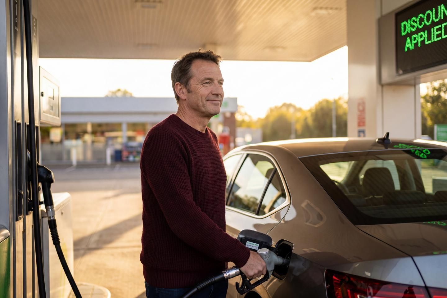 Mann tankt sein Auto.