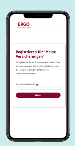 Registrierung für Meine Versicherungen: Schritt 1