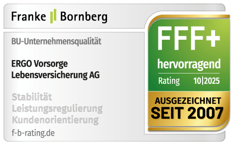 Die renommierte Ratingagentur Franke & Bornberg hat die ERGO Berufsunfähigkeit mit der Bestnote FFF+ bewertet.
