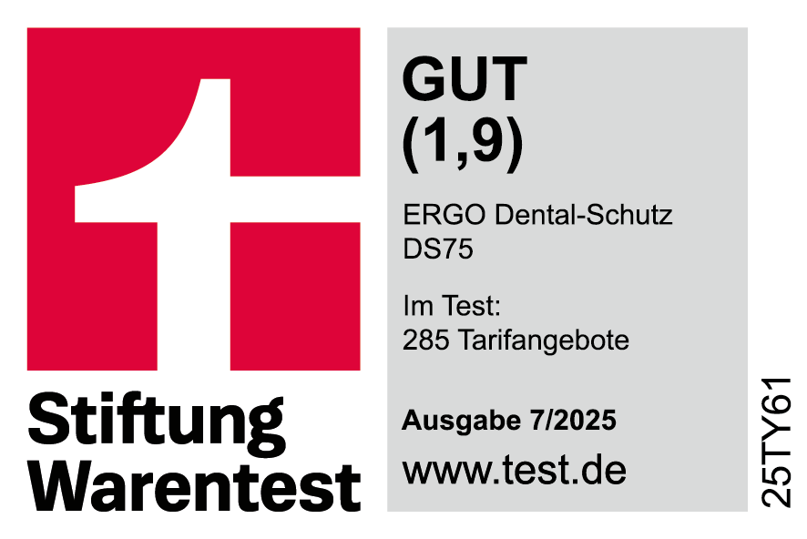 Testsiegel: Stiftung Warentest zeichnet den ERGO Dental-Schutz DS75 mit der Note gut aus.