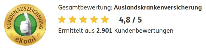 Kunden bewerten den DKV Auslandskrankenversicherung mit 4,8 von 5 Sternen bei eKomi.