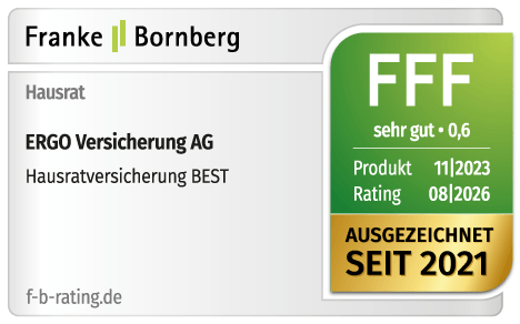 Franke und Bornberg bewertet die ERGO Hausratversicherung Best mit der Traumnote FFF "sehr gut".