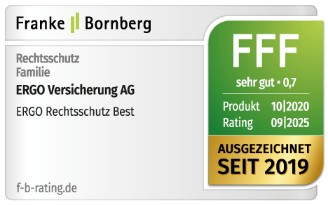 Testsiegel: Franke & Bornberg prämiert den ERGO Rechtsschutz Best mit FFF sehr gut.