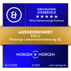Die ERGO Sterbevorsorge Premium wurde von der renommierten Ratingagentur Morgen&Morgen mit der Höchstnote fünf Sterne ausgezeichnet.