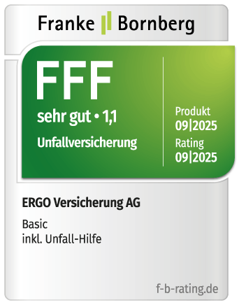 Testsiegel: Franke & Bornberg prämiert die ERGO Unfallversicherung Basic mit FFF sehr gut.