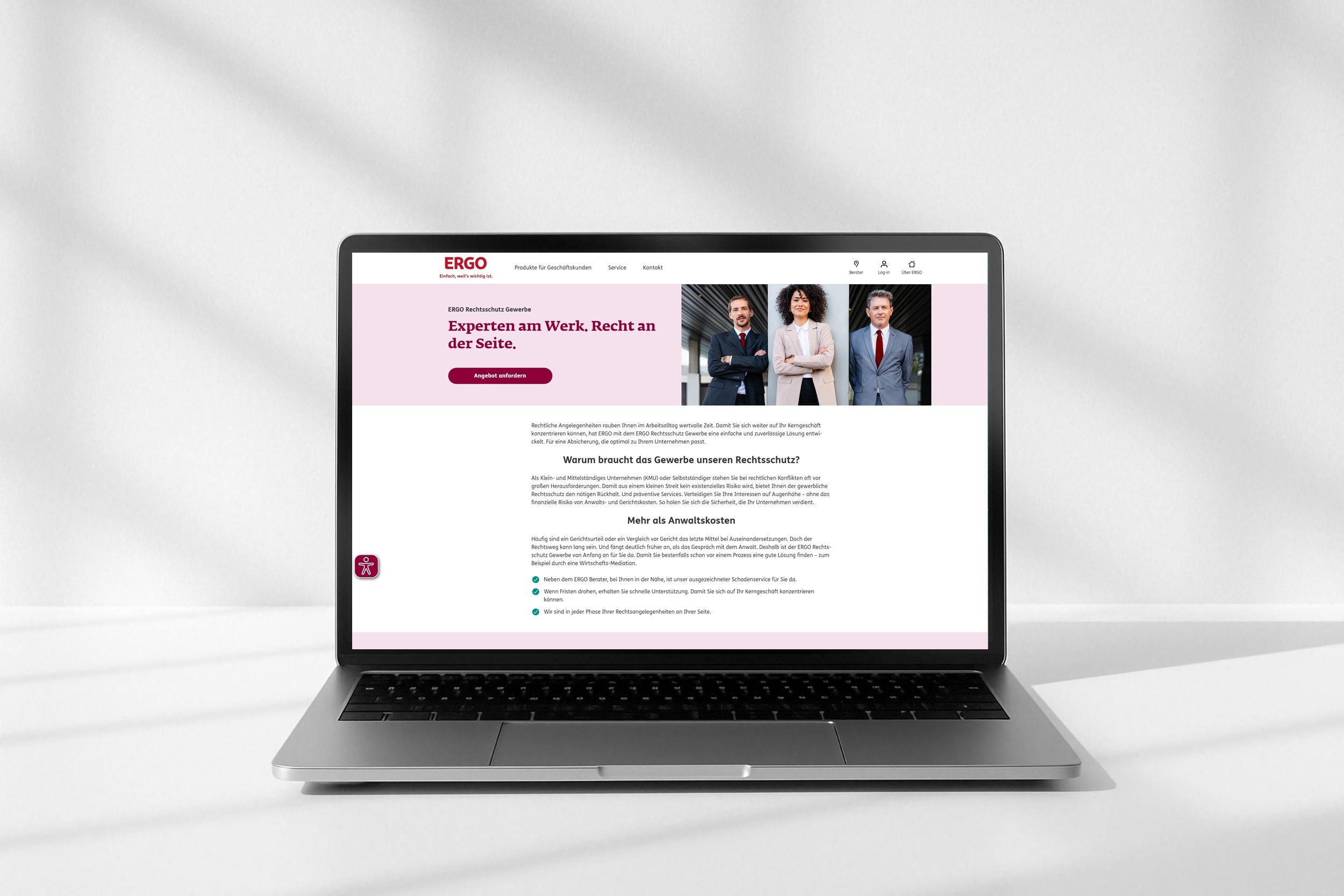 ERGO Internetseite auf einem Laptop