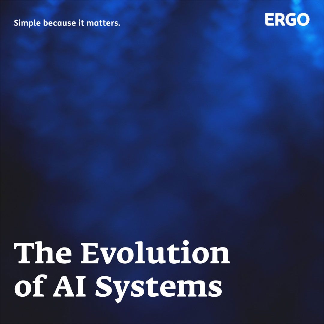 A blue background with white lettering that reads “The Evolution of AI Systems.”