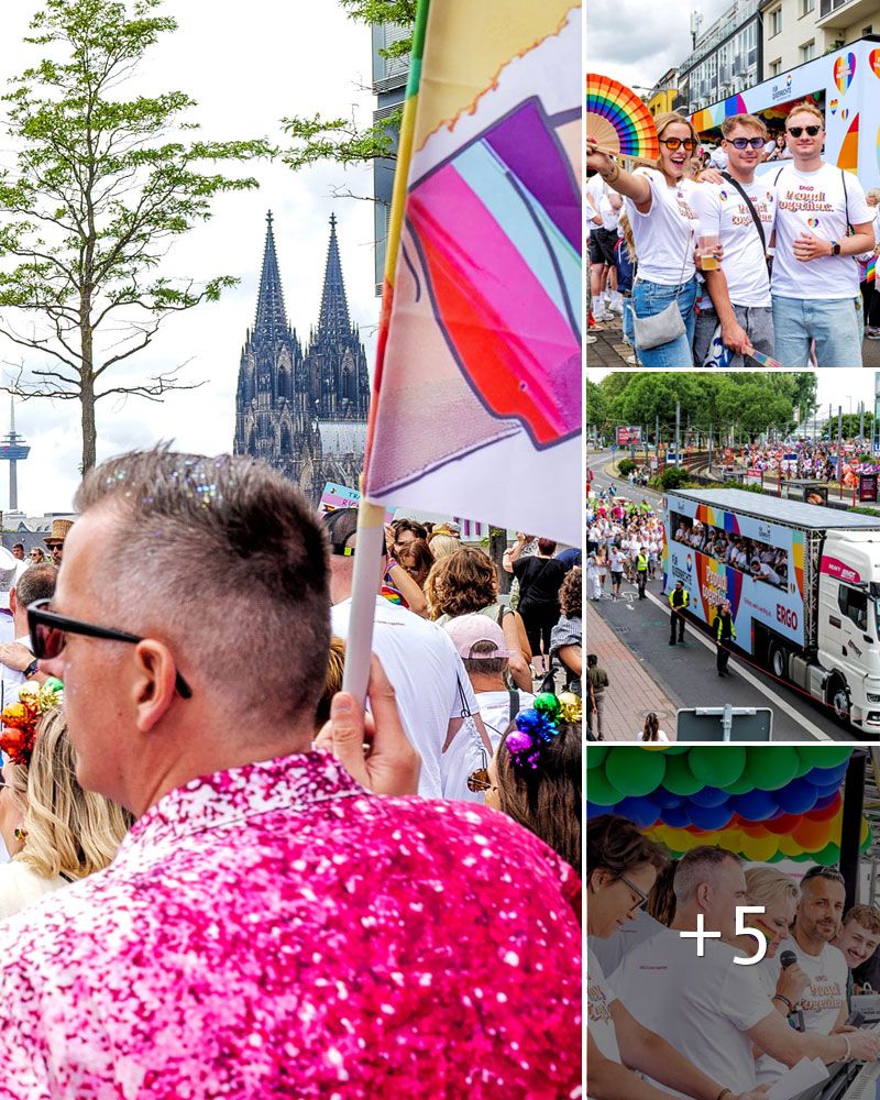 A collage of photos showing many participants and the ERGO float at the CSD