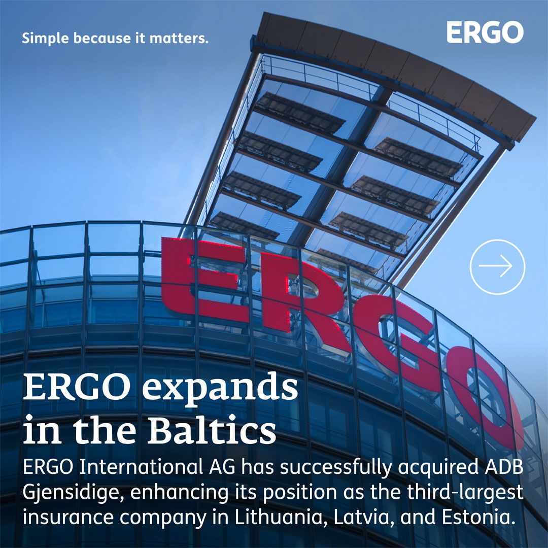 The top of the ERGO Tower in Düsseldorf against a bright blue sky.