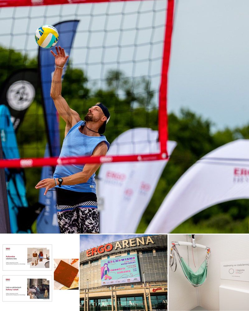 A young man wearing a cap in action whilst playing volleyball.
