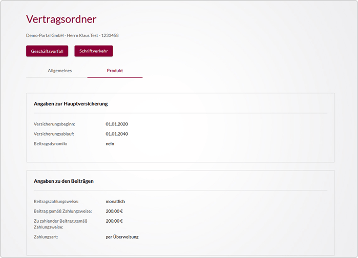 Ansicht des Vertragsordners